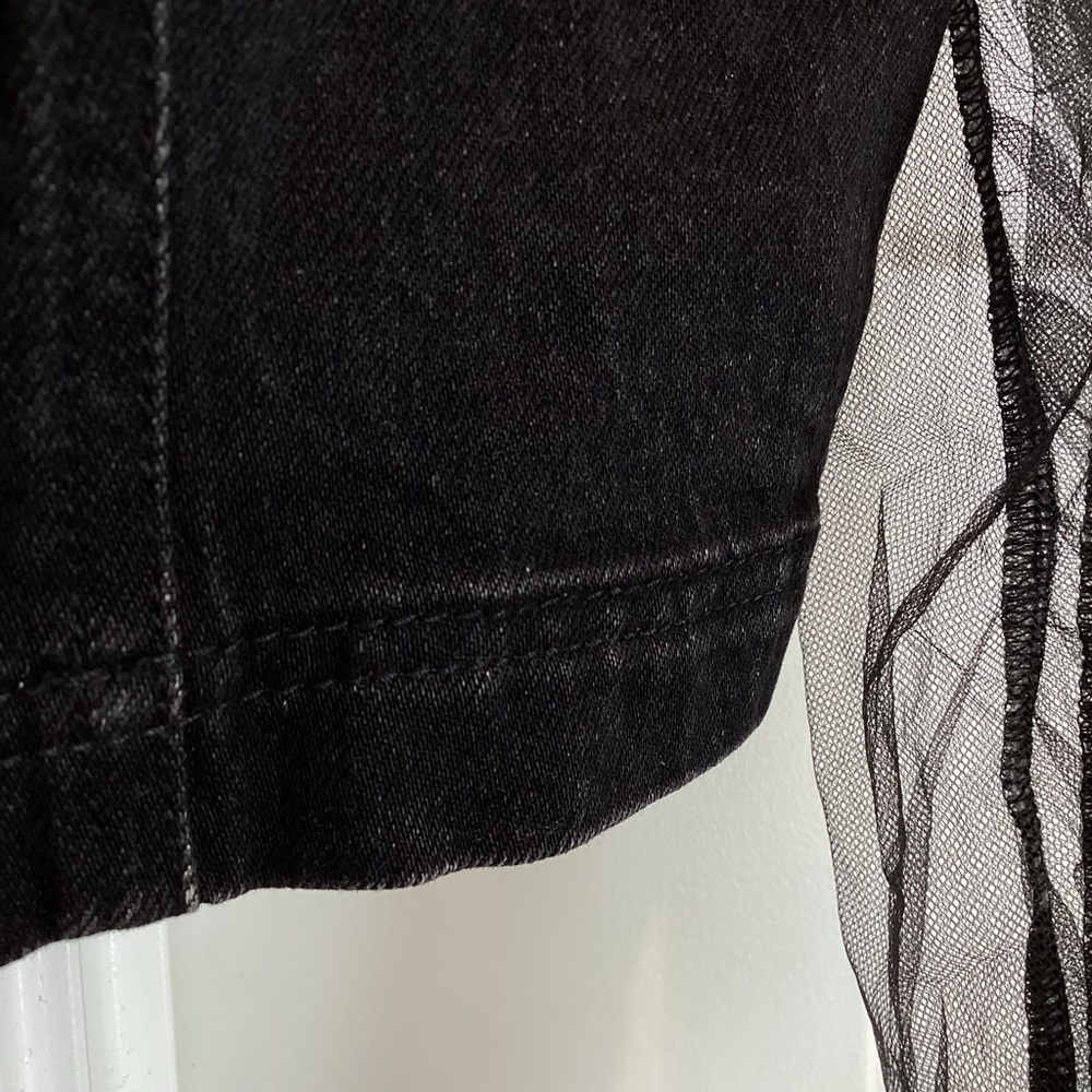 Anthropologie Puff-Sleeve Off-The-Shoulder Moto Blouse by Pilcro Small Black NWT - Picture 6 of 13